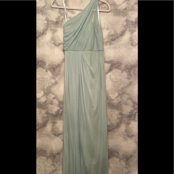 David’s Bridal Long Mesh Dress with One Shoulder - Picture 2 of 10